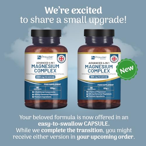 Magnesiumglycinat-Komplex 4 in 1 – 1866 mg pro Portion | Präzise Dosis von 404 mg elementarem Magnesium | Mit Magnesiumglycinat, citrat, malat und -taurat | 90 vegane Kapseln – von Prowise