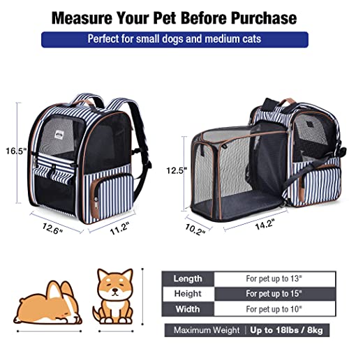 Image of Large Cat Backpack Carrier Expandable Pet Carrier Backpack for Small Medium Cats Fit Up to 18 Lbs, Foldable Puppy Backpack Carrier for Travel, Hiking (Striped, 12.6 inch L x 11.2 inch W x 16.5 inch H)