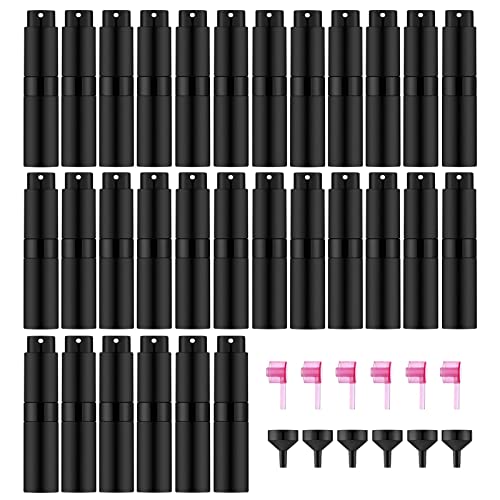IRON BILL 30 botellas de perfume atomizadoras portátiles de 8 ml, mini botella vacía recargable de colonia, pulverizador líquido de perfume de viaje de bolsillo (negro mate)