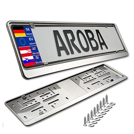 2 x premium bilregistreringsskyltshållare, 100 % polerat rostfritt stål för Tyskland och EU (nummerplatta storlek 520 mm x 110 mm), Inox rostfritt stål V2A.