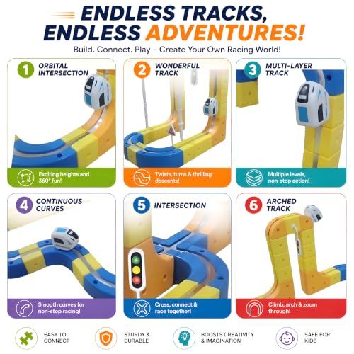Image of Cable World Magnetic Adventure Train Track Set for Kids, 107 PCS DIY Magnetic Suspended Orbit Racing Track with 1 USB Rechargeable Magnetic Train, Wall Climbing Suction Track for Kids 3+