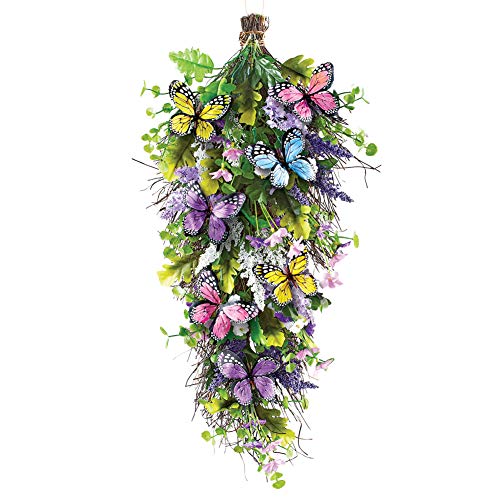 Collections Etc Springtime Floral Butterfly Swag – Seasonal Window or Door Accent for Any Room in Home