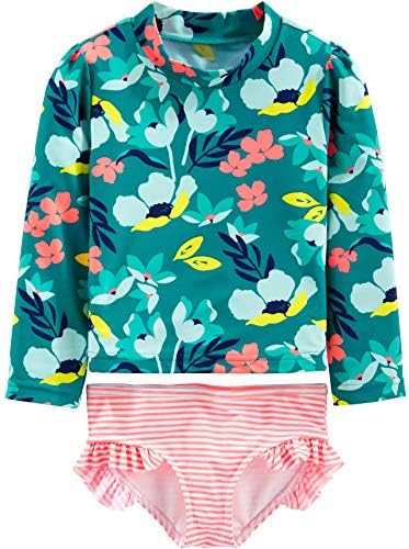 Simple Joys by Carter's Baby Girls' 2-Piece Assorted Rashguard Sets, Green Floral, 18 Months