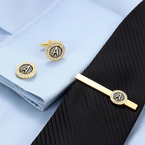 Set de 4 mancornas para hombres con clip de corbata y broche dorado miniatura 1