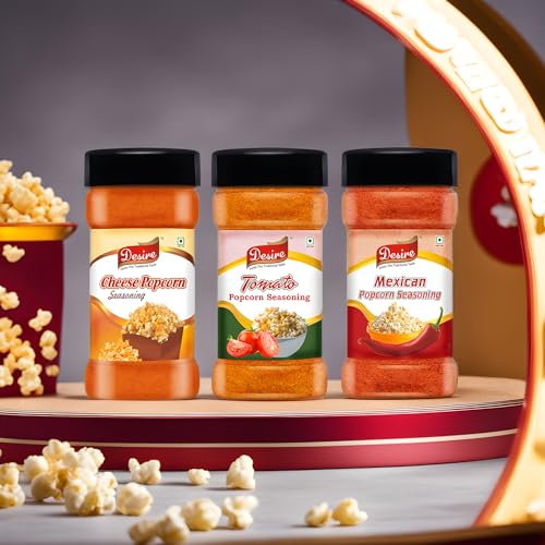 Image of Desire Popcorn Seasonings Combo (Cheese,Tomato & Mexican) 50 Gram Each Perfect for Popcorn, Pasta, Pizza, Nachos, Fries | Rich & Creamy Cheese Flavor | Versatile Topping for Snacks