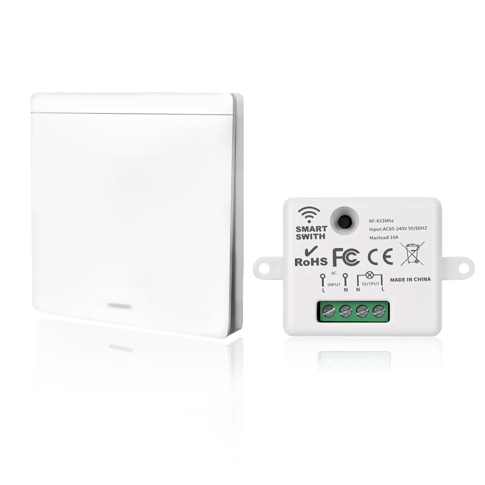 Interruptor de luz Inalámbrico, Interruptor Kit con Transmisor de RF y Controlador del Receptor 10A Fácil Instalación para Lámpara de Hasta 1500W, Control Remoto Alcance de 50M