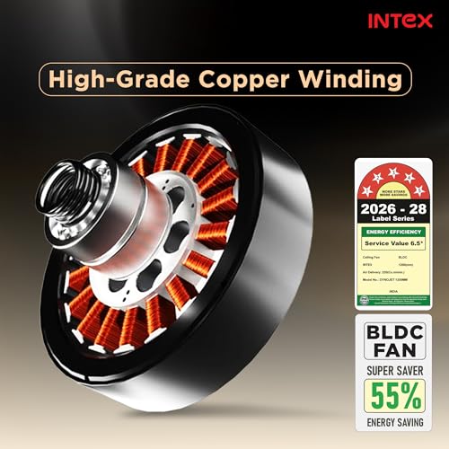 Image of Intex Dynojet 1200mm BLDC Ceiling Fan with Remote, 350 RPM High Speed, 220 CMM Air Delivery, Energy Saving Eco Mode, Timer, Silent Operation, Premium Finish Ceiling Fan (Matte Brown)