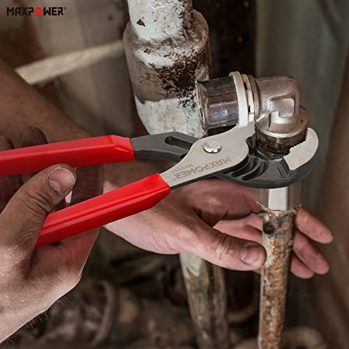 MAXPOWER 10 inch Groove Joint Pliers, Quick Adjustable Serrated V Jaw - image 7