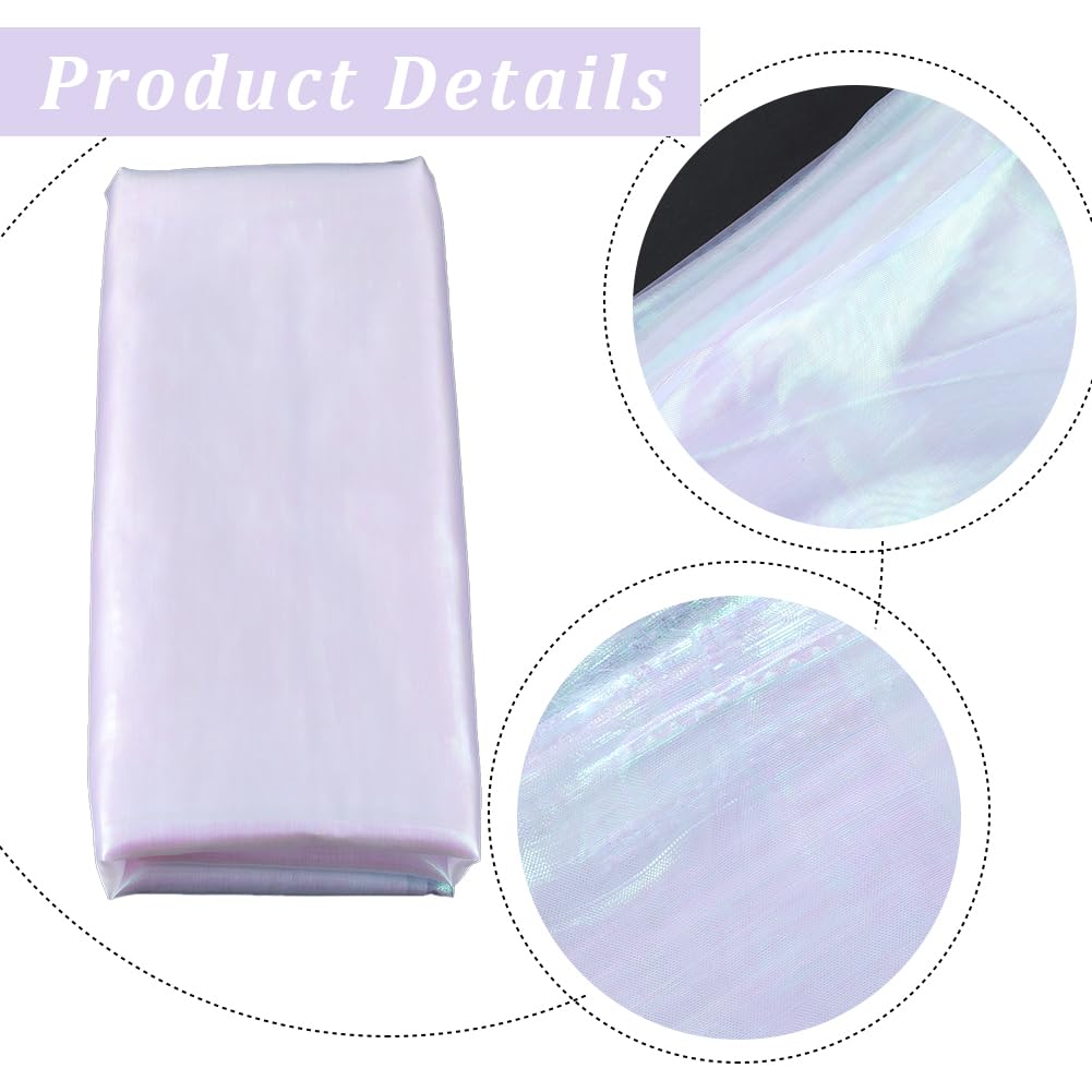 GORGECRAFT 3 m Magic Rainbow Laser Gradient Organza Iridescente Pizzo Voile Tessuto Velato 152 cm di Larghezza Garza Olografica Metallizzata per Abito Da Sposa Tenda Sfondo Fotografico (Bianco)