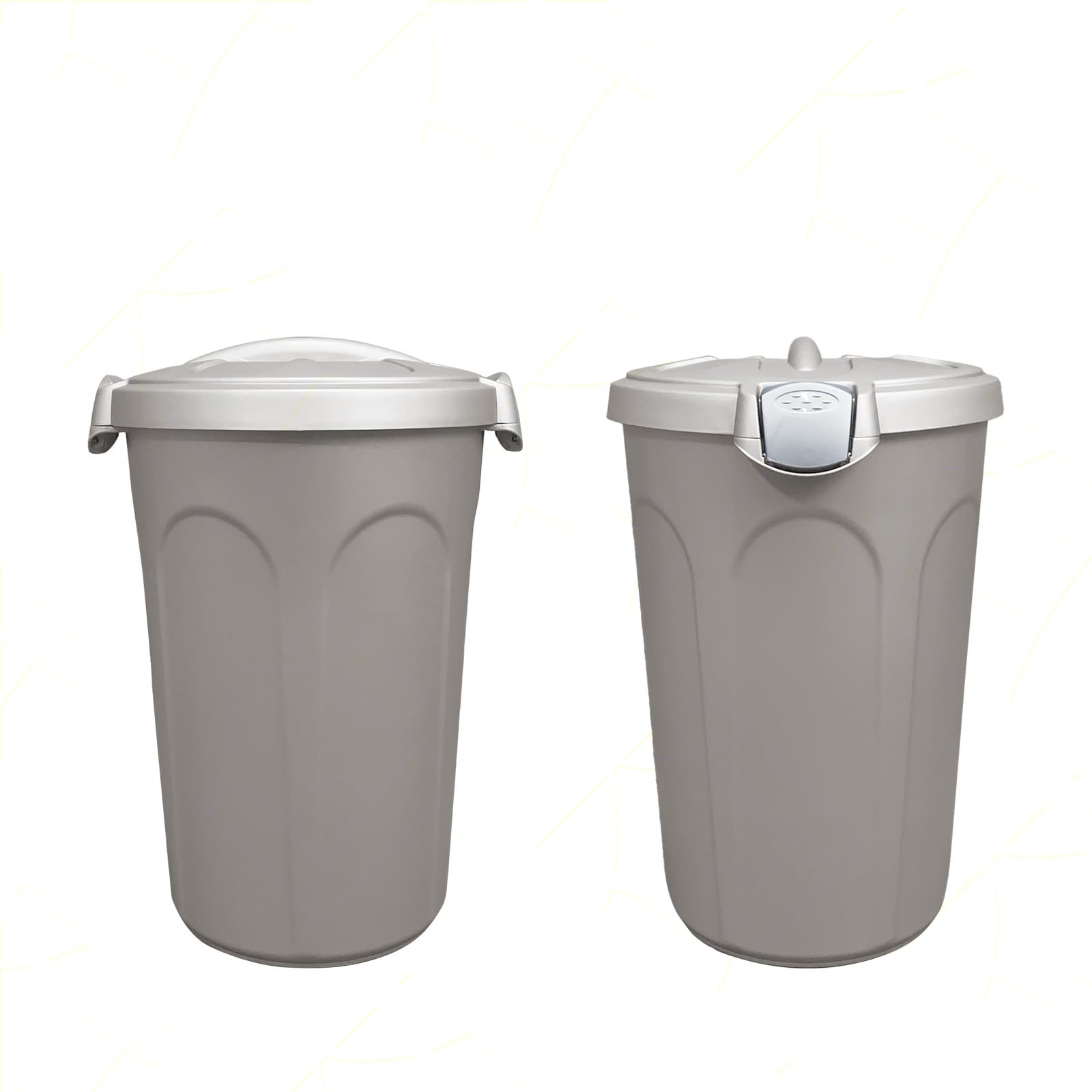 Sicignano | Set 2 Bidoni con Coperchio Tom 46 Litri Tortora con Maniglie e Chiusura con Clip, Ideale per Cibo per Cani Gatti, Adatto a Raccolta Rifiuti - 44.5x40x61h cm, Contenitore Grande Leggero