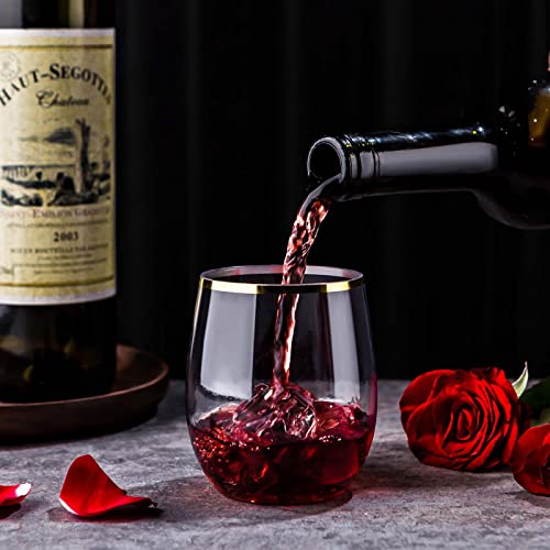 Eventpartener 32 Pack Disposable Stemless Wine Glasses, 12 Oz Plastic Wine Cups, Gold Rim Unbreakable Wine Glasses, Whiskey Cocktail Glasses, Shatterproof Clear Drinking Glasses For Party, Wedding #TOP3