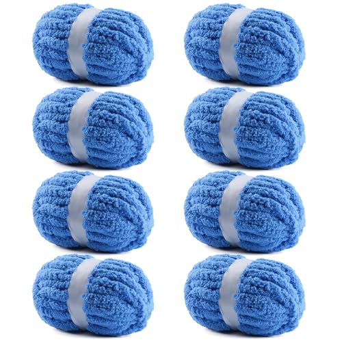 Image of 8 Pack Chunky Yarn for Hand Knitting - #10 Super Bulky Chenille Yarn, Fluffy Jumbo for Thick Hand-Knit Blankets, Scarves 25 Yds 7.94 Oz Each Skein (8, Sky Blue)
