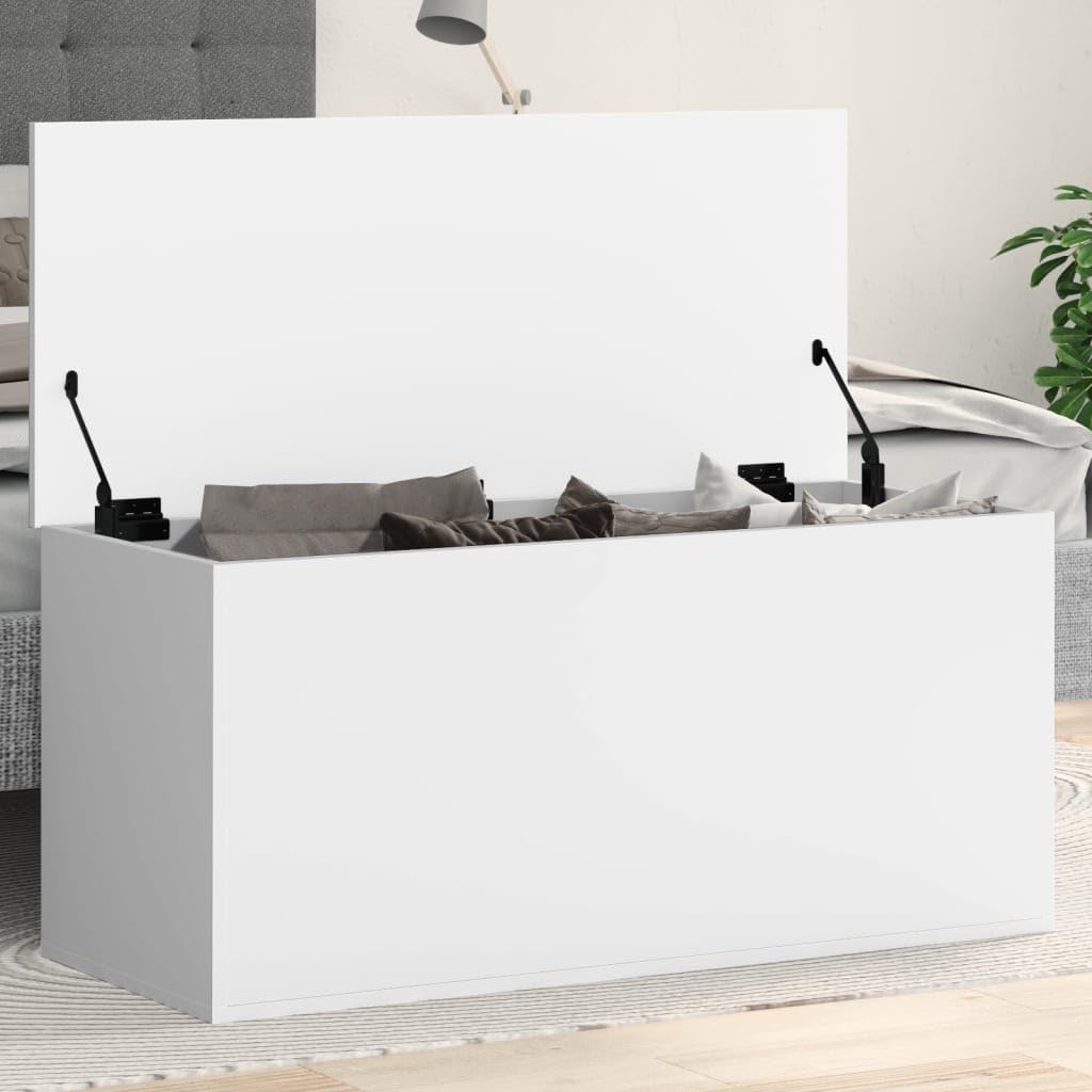 Caja de almacenaje madera de ingeniería blanca 100x42x46 cm, Mobiliario Armarios y almacenamiento Baúles de almacenamiento, Blanco, 24.99kg