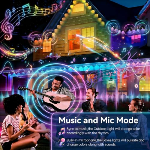 Image of Permanent Christmas Lights Outdoor 59ft - Addressable House Lights All Year | Wifi Connection, 72 Scene Modes, Music Capture, Voice Control String Lights Under Eave for Party, Halloween, Christmas
