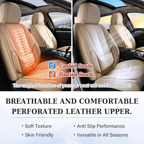 Coverado Seat Covers, Car Seat Covers Front Seats, Car Seat Cover, Car Seat Protector Waterproof, Car Seat Cushion Leather, Beige Seat Covers Carseat Cover Universal Fit for Most Cars - image 7