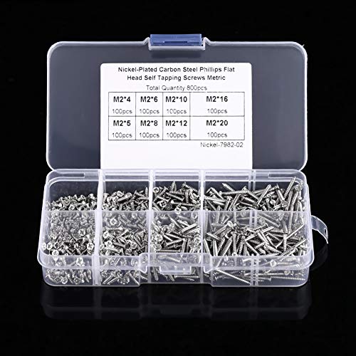 Kit 800 tornillos autorroscantes M2 cabeza plana miniatura 2