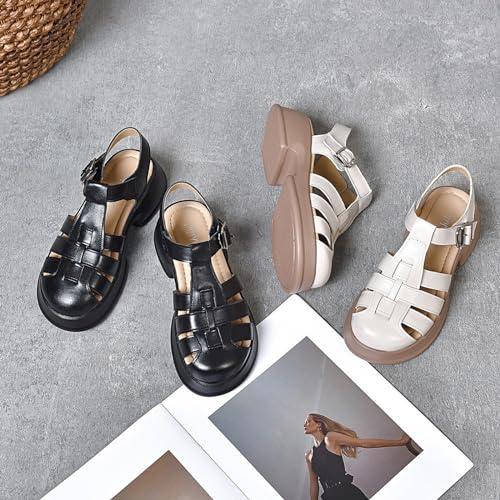 Women'S Leather Braid Caged Platform Fisherman Sandals,Summer Closed Round Toe Adjustable Ankle Strap Hollow Out Chunky Gladiator Sandals Casual Beach Y2k Sandals2