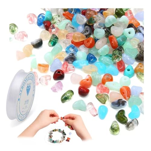 HMCEY Juego de 480 Piedras para Hacer Pulseras y Collares,Piedras Naturales para Joyeria,Cuentas de Colores para Manualidades,Abalorios para Hacer Collares,Chips de Piedra Preciosas con Hilo Elástico