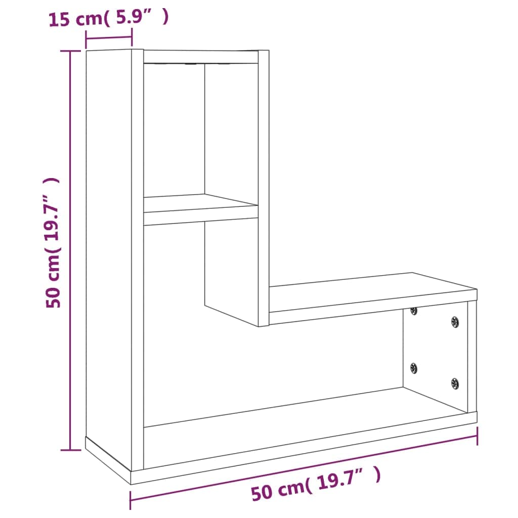 Set di 2 mensole da parete sospese, effetto rovere, 50 x 15 x 50 cm, in legno, con scomparti aperti, per soggiorno e ufficio, scaffali sospesi moderni per decorazioni e libri