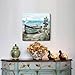 Bathroom Wall Art Coastal Décor Nautical Boat on Beach Canvas Picture Ocean Seagull Seascape Canvas Print Sea Bird Farmhouse Artwork for Seashore Bedroom Living Room Small Square Blue Teal 14x14