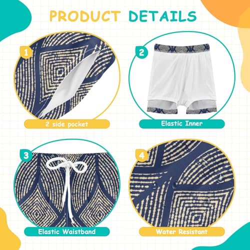 GuoChe Boys Swimming Trunks Teens Lightweight Workout Running Shorts Compression Liner Dark Blue Abstract4