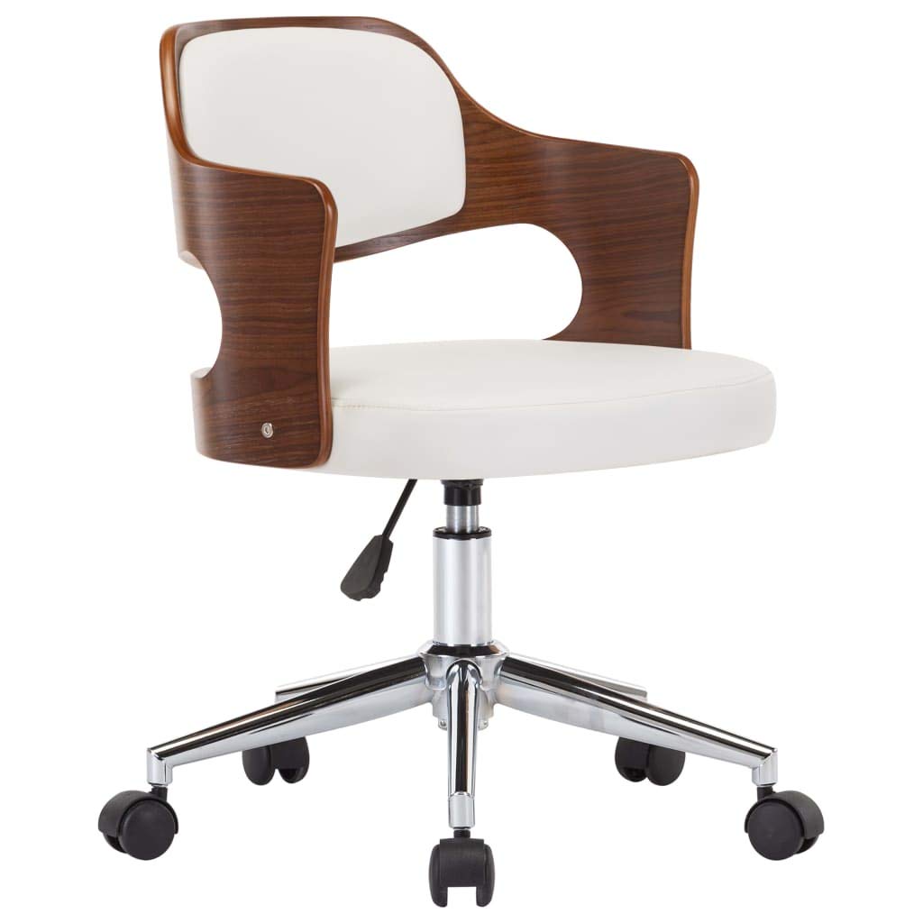 Chaise pivotante à manger blanc en bois courbé et similicuir pour salle