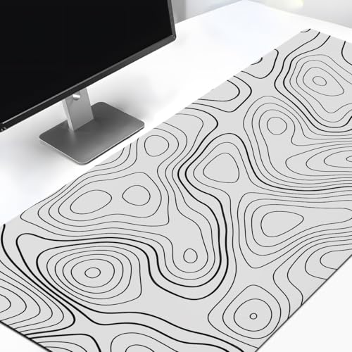 Image of XXL White Topographical Extended Mousepad (17.5x35.5) inches for Laptop Desktop PC and Gaming Desk Mat Rubber Base Desk Pad
