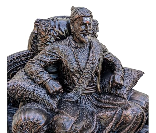 Image of Chatrapati Shivaji Maharaj Rajeshahi Statue for Car Dashboard and Home (Copper Color) (6 inch)