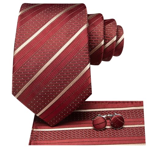 Image of Dubulle Silk Ties Set for Men Formal Paisley Striped Necktie Pocket Square Cufflinks 3PCS Sets Wedding Business Party