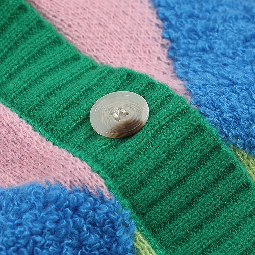 Ckikiou Women's Oversized Fall Winter Button Down Cute Color Block Knitted Chunky Sweater Cardigan Top4