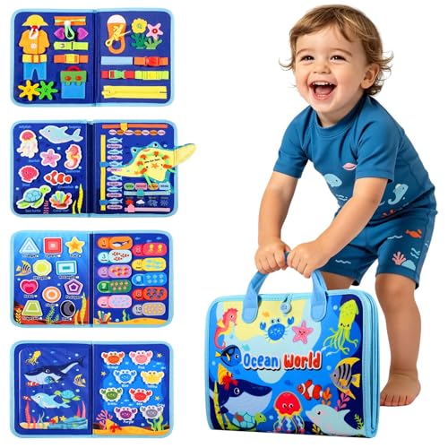 Winblo Toddler Busy Board - Montessori Toys for 2 Year Old Boy Birthday Gift Educational Learning Sensory Quiet Busy Book for Toddlers Activity Books for Toddlers Travel Toys for Airplane Car