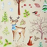Geschenkpapierrolle XL "Kleine Weihnacht" | Dekor Hirsch Vogel Igel im Wald 75 cm x 200 m | Secare Geschenkpapier große Rolle | HUTNER