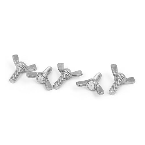 IIVVERR M6x16mm 304 Acero Inoxidable Ala Mariposa Tornillo Tornillo Tono Plata 5pcs (M6x16mm 304 Ala de tornillo de mariposa de acero inoxidable