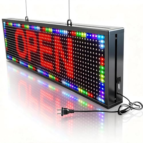 Image of P10(26 inch * 7 inch) Scrolling Led Sign Programmable Outdoor Digital Signs For Business Electronic Message Board Wifi Control Display Screen Panel Custom Full Color Neon Advertising Word Light