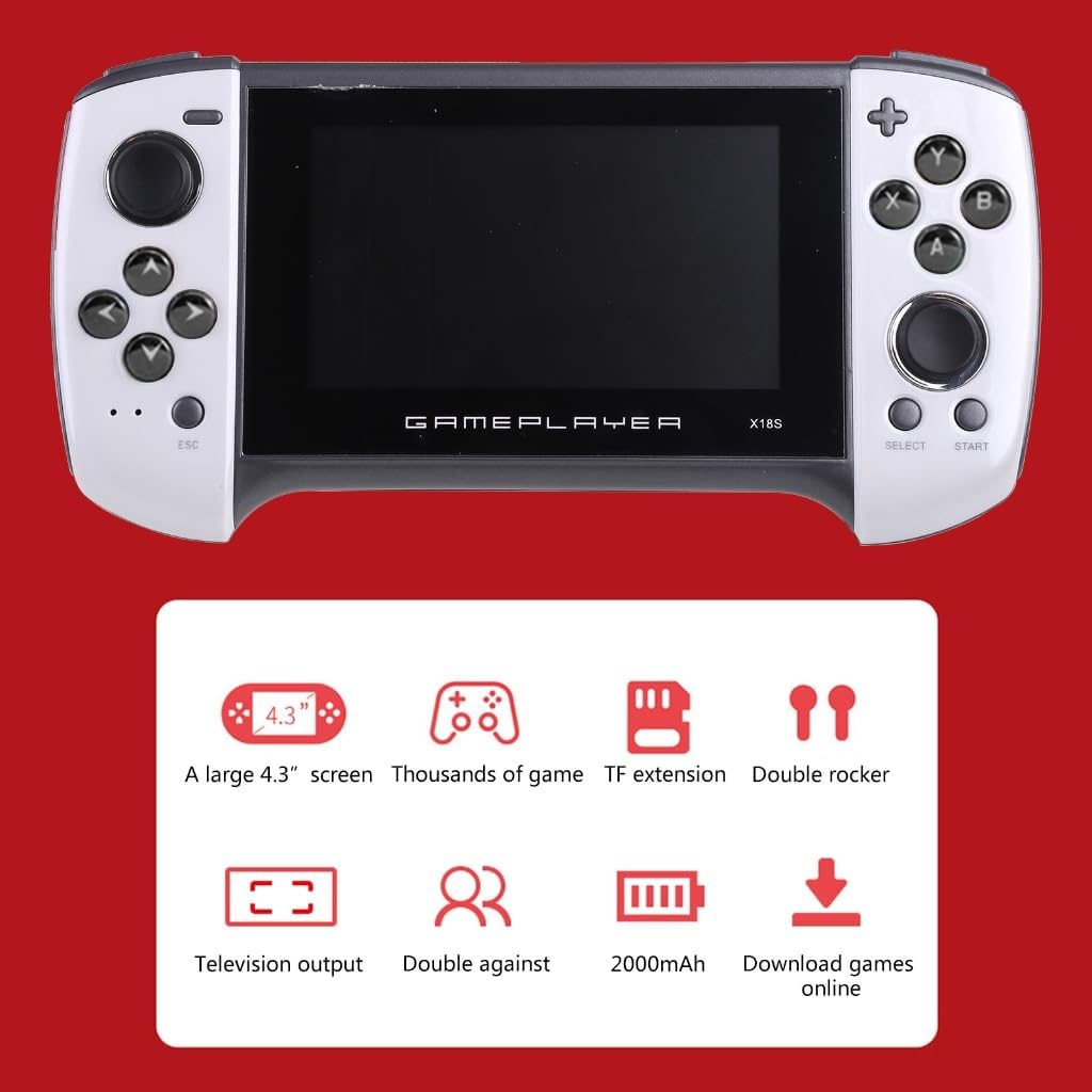 X18Plus Handheld Game Console 4.3 Inch Large Screen Dual Joystick 64-bit Games