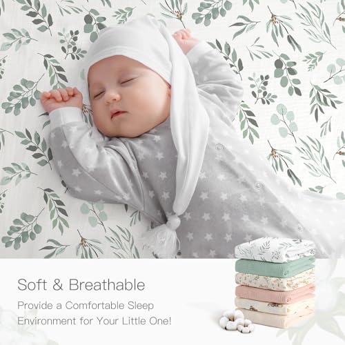 Image of Organic Crib Sheets Fitted Crib Mattress Sheet 2 Pack 52x28 Inches 100% Muslin Cotton for Baby Girls & Boys, Soft Boho Neutral Toddler Bed Sheets Fits Well Standard Size Crib Mattress 28x52 Inches