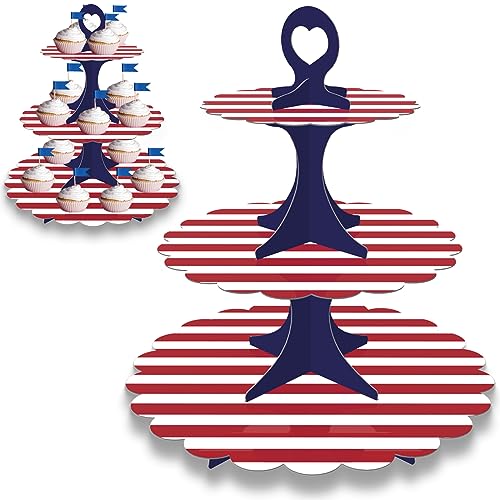 Humlindo Patriotic Cupcake Stand, 3-Tier Red White...