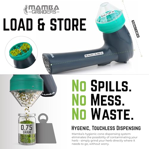 Image of Mamba Lite Electric Herb Grinder, USB Rechargeable, One-Hand Automatic Herb & Spice Grinder for Dried Herbs, Portable Kitchen Grinder, 0.75g, Gray