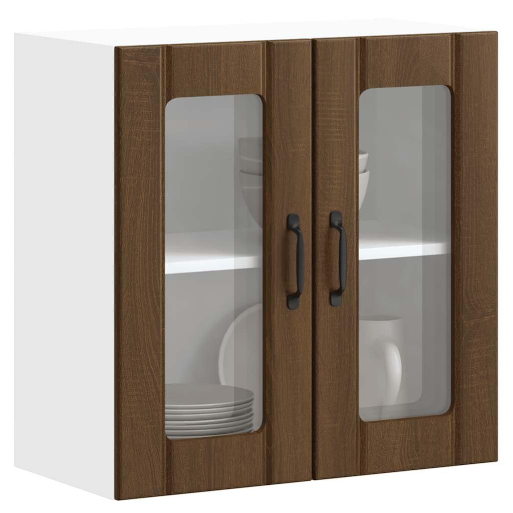 Lucca - Armadietto da cucina sospeso con anta in vetro, effetto rovere marrone, 60 x 31 x 60 cm, montaggio a parete, per dispensa, utensili da cucina, versatile