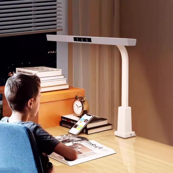 Tischlampen LED-Schreibtischlampe, Augenschutz-Schreibtischleuchte mit verstellbarem Schwanenhals, Touch-Steuerung, dimmbare Helligkeit, moderne Klemmlampe for Lesen, Studieren, Werkbank Nachttischlam