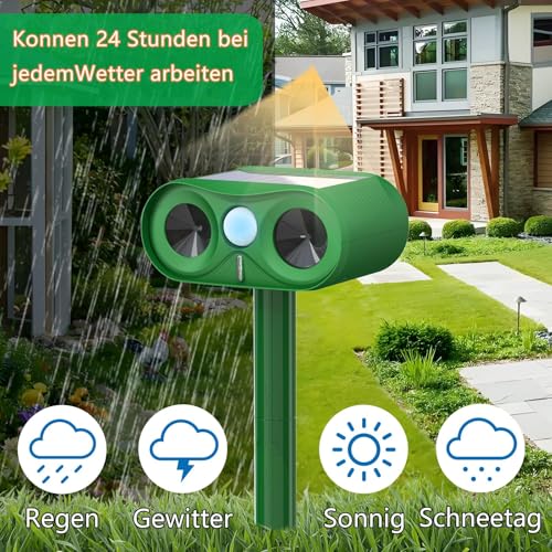 Katzenschreck Ultraschall, Upgrade 2025 Katzenabwehr Solar Ultraschall Tiervertreiber, Katzenabwehr Garten mit PIR Bewegungssensor, Katzenschreck für Garten, Wirksam gegen Katzen, Hunde, Mäse, Marder