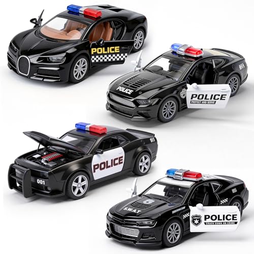 4-Pack Metal Diecast Police Cars