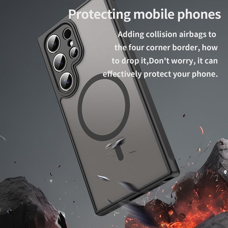 Image of Shockproof Mobile Back Cover for Samsung Galaxy S24 Ultra 5G, PC & TPU, Compatible withMagSafe, Translucent Smoke Mobile Back Case Cover (Galaxy S24 Ultra)