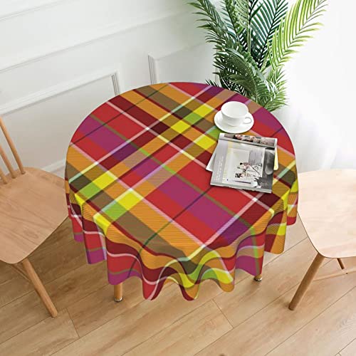 Madras Nappe ronde en polyester imperméable pour restaurant, fête, buffet, pique-nique, diamètre 150 cm