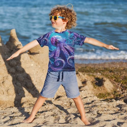 Kids Swimsuit Squid Sea Ocean Sunscreen T-Shirts Swimwear Sets UPF 50+4