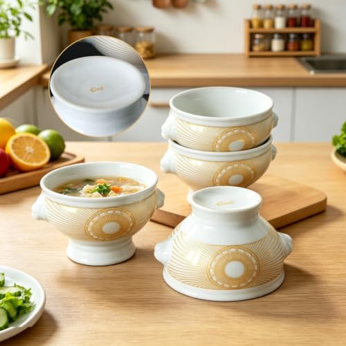 Image of Cinf Lion Head Ceramic Bowls Set of 4, 12 oz Soup & Cereal Bowls | 12 oz ceramic bowls with lion head design, microwave safe for soup, cereal, fruit, desserts and everyday dining