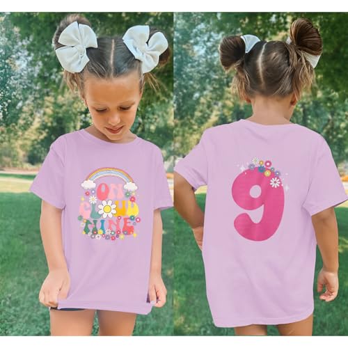 On Cloud Nine Birthday Girl Shirts Kids Girls Birthday Outfits Flower 9th T-Shirt Party Tees Tops 9 Years Old4