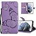 Produktbild COTDINFOR Etui für Nokia 5.1 Hülle PU Leder Cover Schutzhülle Magnet Flip Handytasche im Bookstyle Kartenfächer Lederhülle für Nokia 5.1 2018 Big Butterfly Light Purple KT.