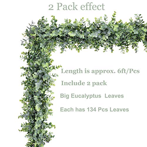 DearHouse 6 Pack Faux Eucalyptus Garland Plant, Artificial Vines Hanging Eucalyptus Leaves Greenery Garland for Wedding Backdrop Arch Wall Decor, 5.9 Feet/pcs UV Protected Indoor Outdoor - Image 6