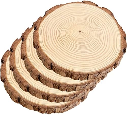MUKCHAP 4 Pieces 20-23cm Natural Wood Slices, Unfinished Wooden Circles, Round Wood Log Slices Wood Discs for Crafts, Wedding Decoration, DIY Project